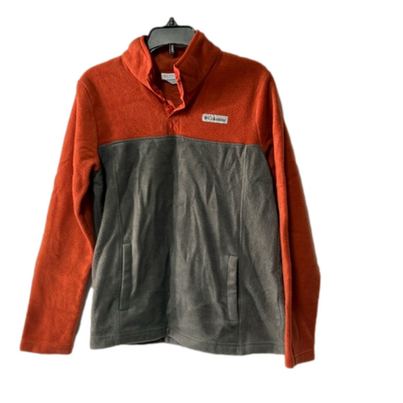 Kids Columbia snap collar pullover polar fleece top gray orange comfy L 14-16 - Picture 1 of 5